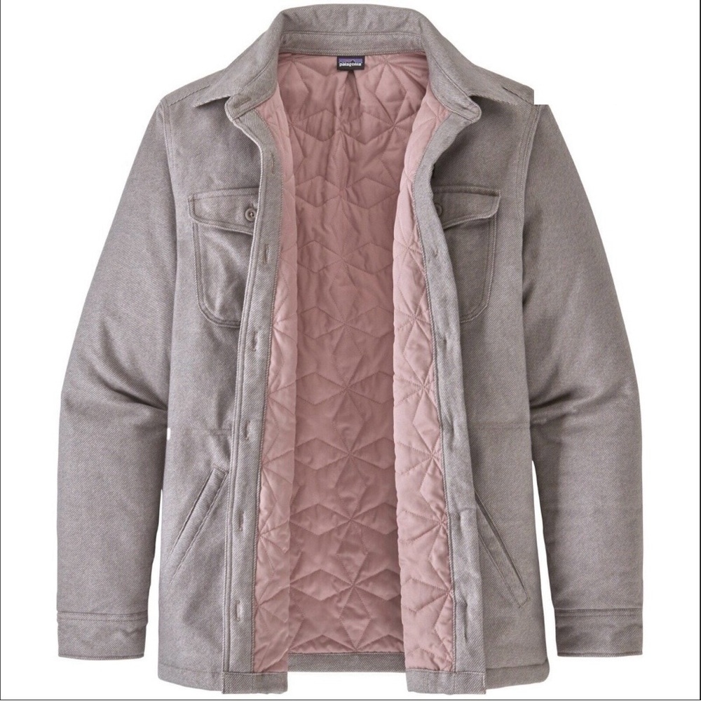 Patagonia Womens Size M Insulated Fjord Flannel Shirt Jacket Gray Quilt Lined - Picture 2 of 14